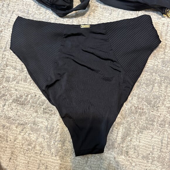 Beach Bunny 3-pc swimwear skylar wrap High Neck Halter Swim top bottom black - Picture 12 of 16